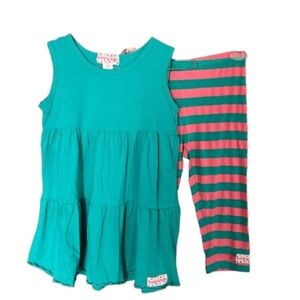#463 Ruffle Girl 2piece tank top with ruffle stripe pants sea foam green & pink